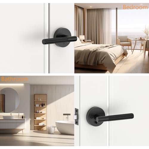Amerdeco 3 Pack Matte Black Door Handles Interior, Knurled Privacy Door Handles with Lock,Heavy Duty Black Door Lever for Bedroom or Bathroom,Reversible Keyless for Left Right Handed Doors - Image 2