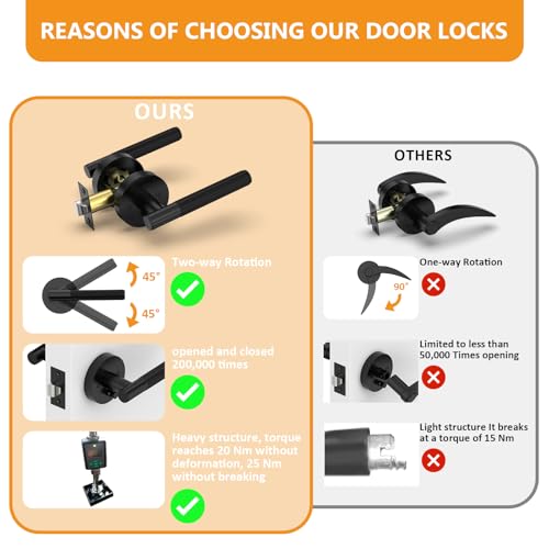 Amerdeco 3 Pack Matte Black Door Handles Interior, Knurled Privacy Door Handles with Lock,Heavy Duty Black Door Lever for Bedroom or Bathroom,Reversible Keyless for Left Right Handed Doors - Image 3