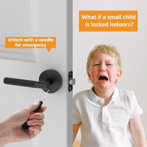 Amerdeco 3 Pack Matte Black Door Handles Interior, Knurled Privacy Door Handles with Lock,Heavy Duty Black Door Lever for Bedroom or Bathroom,Reversible Keyless for Left Right Handed Doors - Image 4