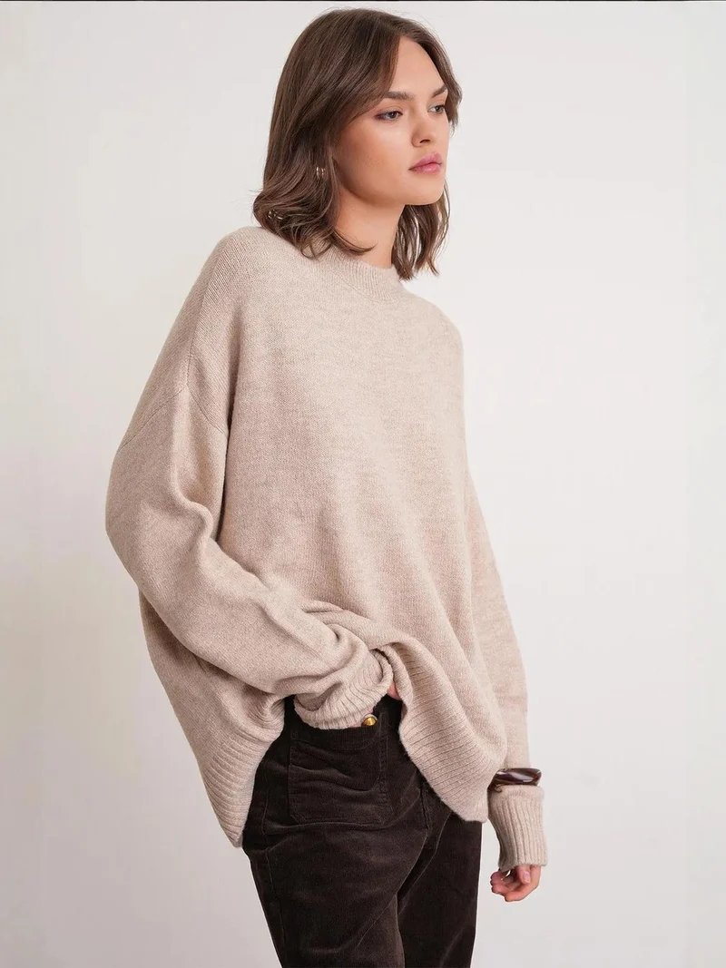 Mixray Beige Natural Mixray Oversized Knitwear Sweater for Women | Best Price UAE