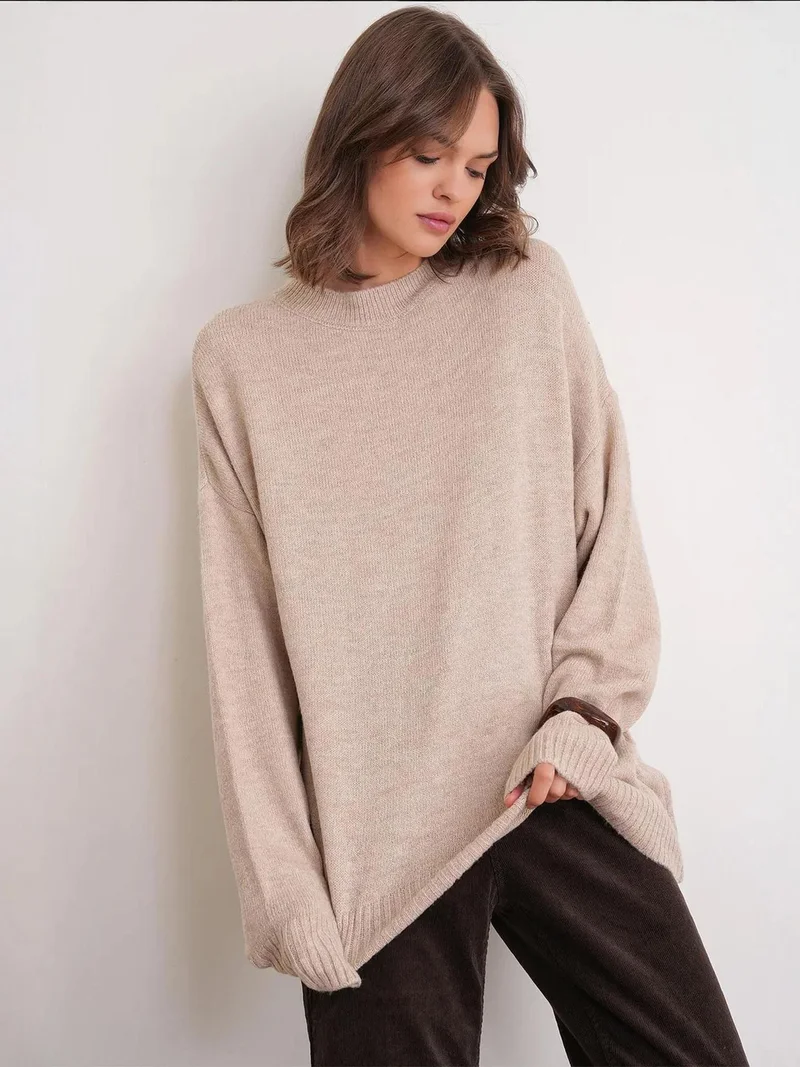 Mixray Beige Natural Mixray Oversized Knitwear Sweater for Women | Best Price UAE