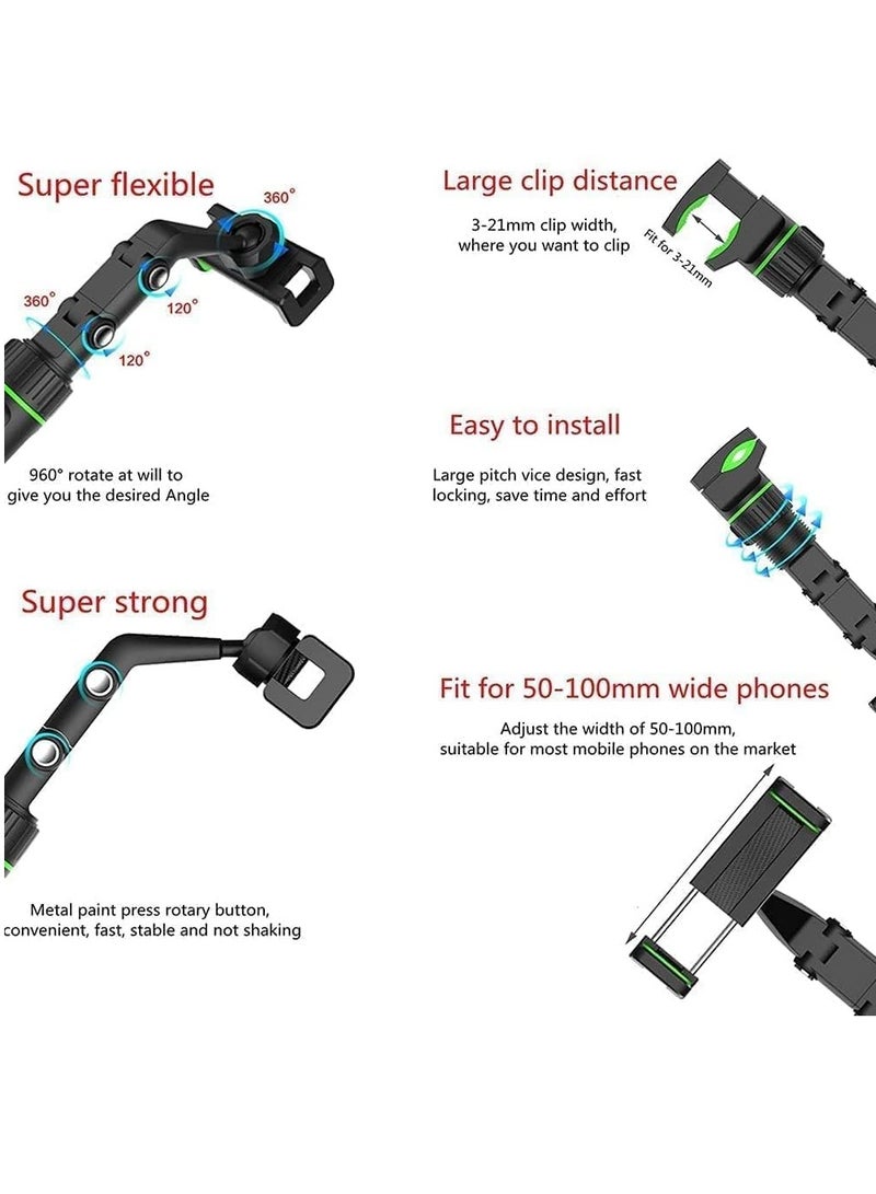 Car Phone Holder Multifunctional 360 Degree Rotatable Auto Rearview Mirror Mount Seat Hanging Clip Bracket Cell Phone Holder for 4.0-6.1 Inch Phone Gps Navigation Adjustable Support (green)  - Image 4