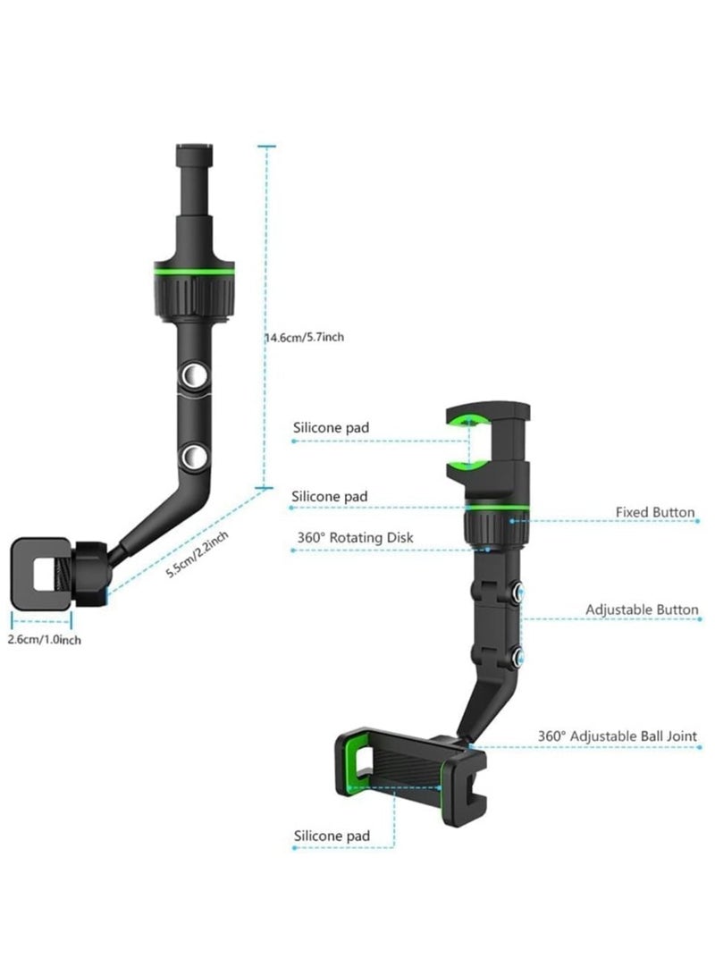 Car Phone Holder Multifunctional 360 Degree Rotatable Auto Rearview Mirror Mount Seat Hanging Clip Bracket Cell Phone Holder for 4.0-6.1 Inch Phone Gps Navigation Adjustable Support (green)  - Image 3