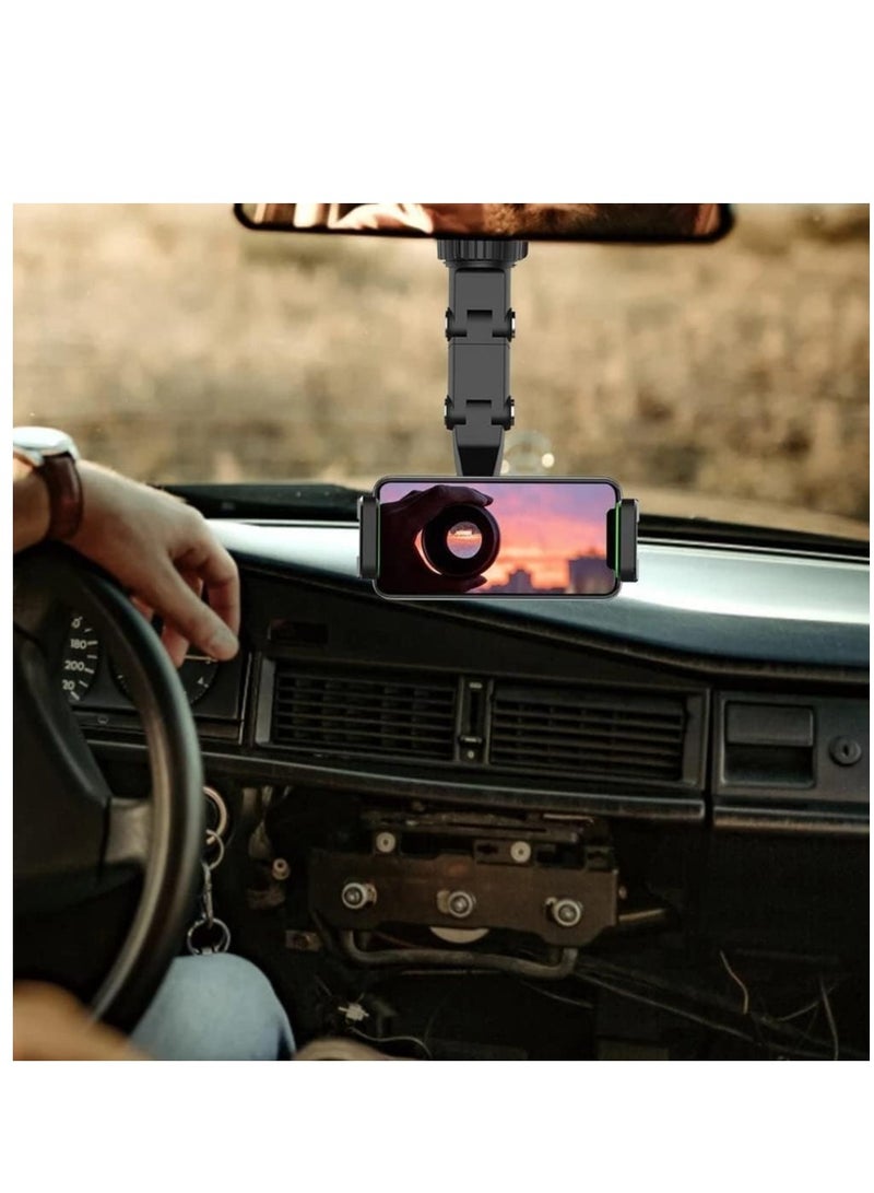 Car Phone Holder Multifunctional 360 Degree Rotatable Auto Rearview Mirror Mount Seat Hanging Clip Bracket Cell Phone Holder for 4.0-6.1 Inch Phone Gps Navigation Adjustable Support (green)  - Image 2
