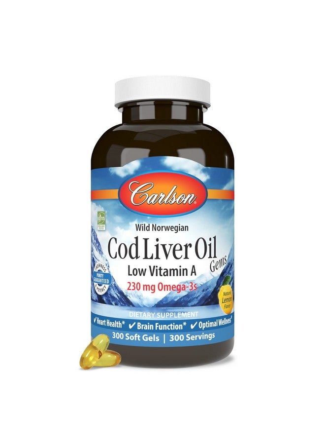 Carlson - Cod Liver Oil Gems, Low Vitamin A, 230 mg Omega-3s, Norwegian, Wild Caught, Sustainably Sourced, 300 Softgels - Image 5