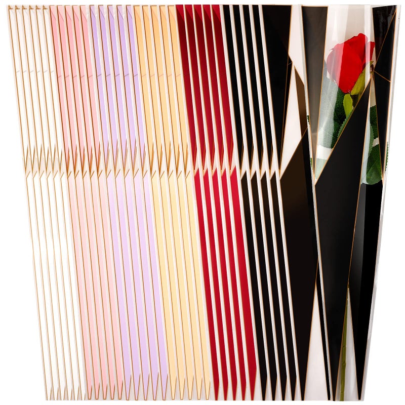 Geyee 300 Pcs Single Rose Sleeve Single Flower Wrapping Bags Flower Sleeves Floral Sleeve Cellophane Bag Plastic Waterproof for Birthday Anniversary Engagement Wedding Florist Gift Supplies 6 Colors