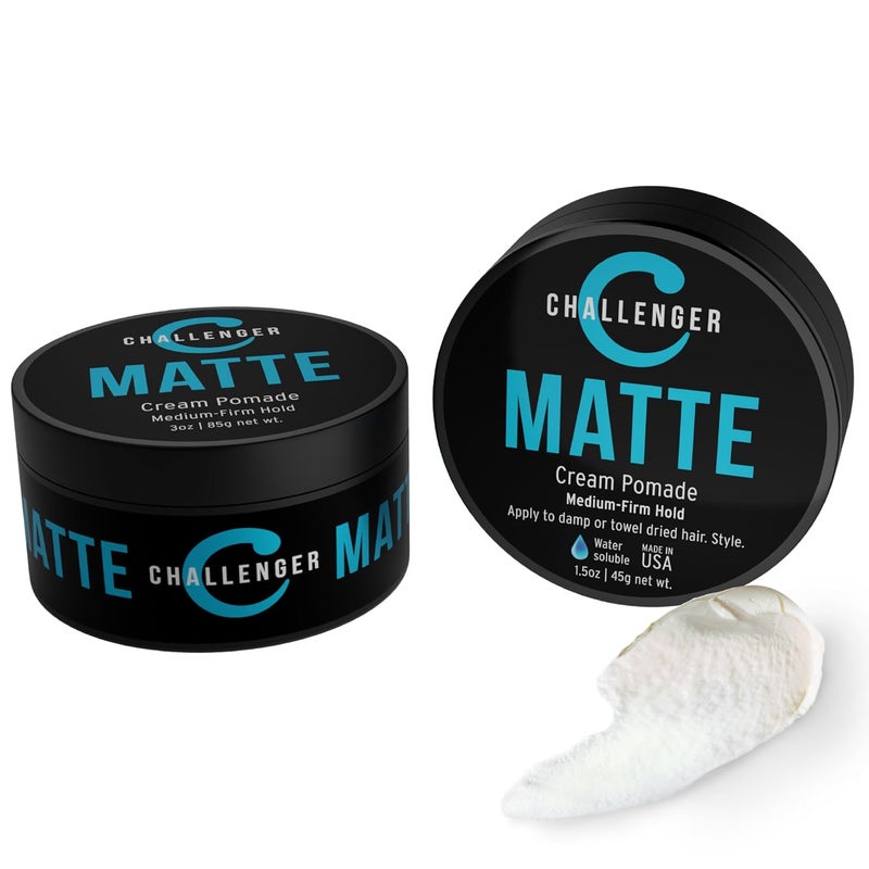 Challenger Matte Cream Pomade Combo  Natural Shine Free Styling Product  Medium Firm AllDay Hold  Travel Friendly Water Based Hair Gel  For All Hair Types  3oz and 15oz Jars