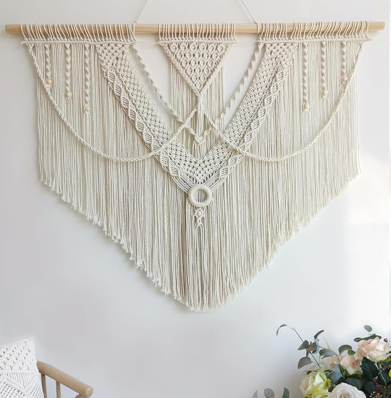 Achart Macrame Wall Hanging Large- Boho Wall Decor- Large Wall Art- Wall Decor Living Room- Macrame Tapestry Boho Decor for Bedroom (Triangle) - Image 1