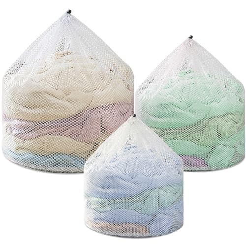 Nufiwra 3Pcs Laundry Mesh Wash Bags, Drawstring Net Laundry Bag for Washing Machine, Mesh Laundry Wash Bags for Home Dorm Hotel Travel Use - Image 1