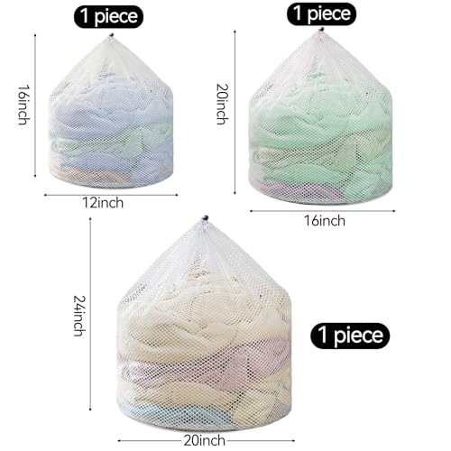 Nufiwra 3Pcs Laundry Mesh Wash Bags, Drawstring Net Laundry Bag for Washing Machine, Mesh Laundry Wash Bags for Home Dorm Hotel Travel Use - Image 2