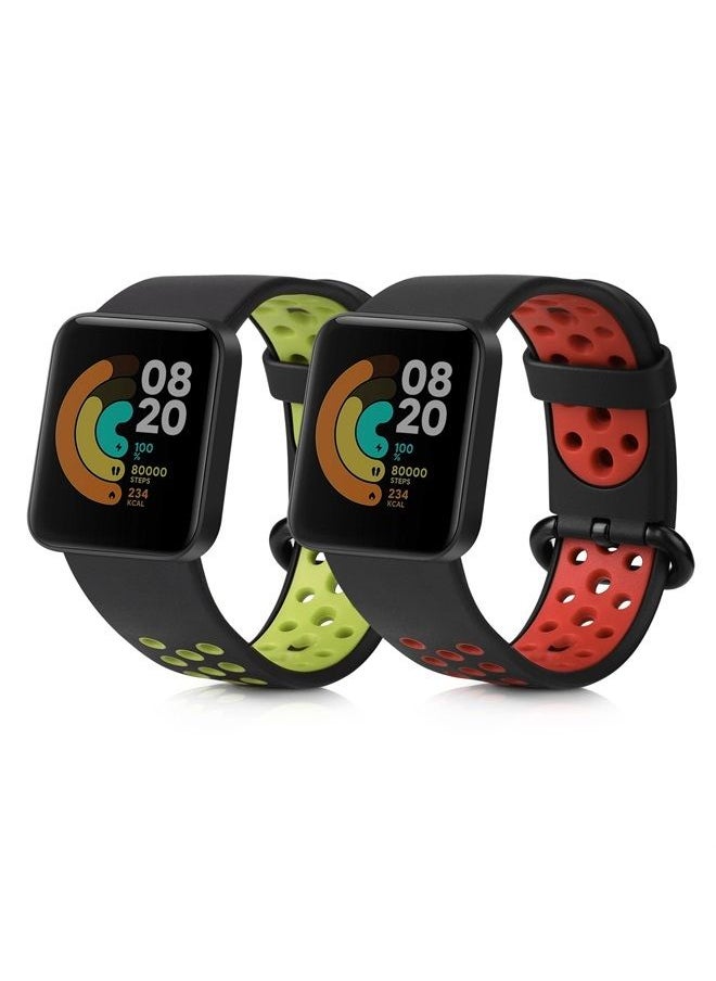 kwmobile - Straps Compatible with Xiaomi Mi Watch Lite/Redmi Watch Straps - 2x Replacement Silicone Watch Bands - Black/Green/Black/Red - Image 1