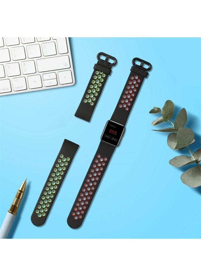 kwmobile - Straps Compatible with Xiaomi Mi Watch Lite/Redmi Watch Straps - 2x Replacement Silicone Watch Bands - Black/Green/Black/Red - Image 1