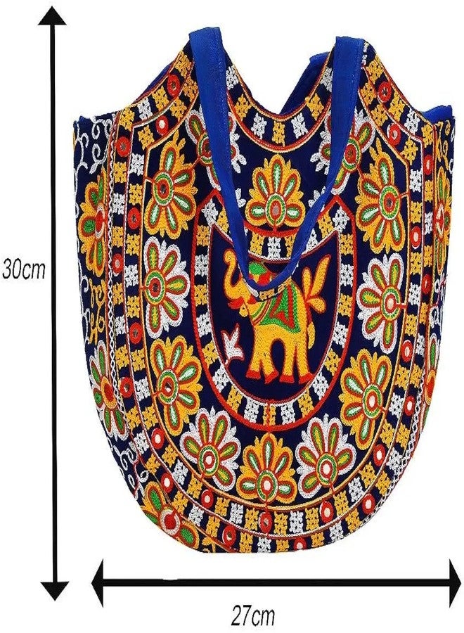 SAINTIMO ® Attractive Looking Cotton Traditional Ethnic Rajasthani Jaipuri Embroidered Hand bag/Purse for Girls Women (Blue Hath) - Image 4