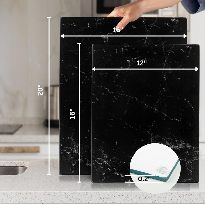 Kitchenville Glass Cutting Board 16"x12": Tempered Glass Kitchen Counter Protector - Durable- Scratch-Resistant, Heat-Proof - Design 1 - Black Marble Effect - Image 3