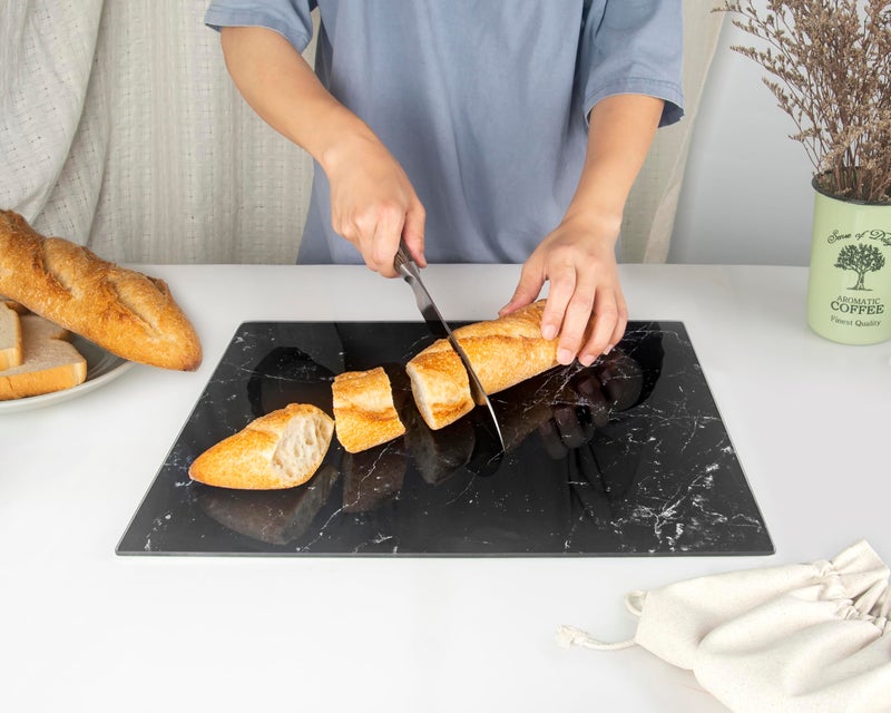 Kitchenville Glass Cutting Board 16"x12": Tempered Glass Kitchen Counter Protector - Durable- Scratch-Resistant, Heat-Proof - Design 1 - Black Marble Effect - Image 4