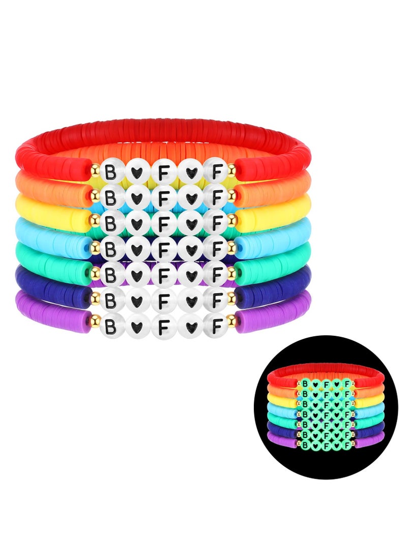 Colorful Stretchy Friendship Bracelets Set of 7 for Girls and Women, Glow in the Dark Beads for Best Friends - Image 1