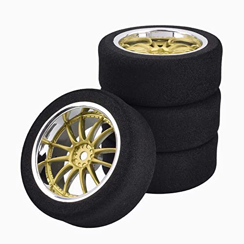 Shaluoman 4Pcs 110 OnRoad Foam Tires 9003 Wheel Rims 12mm Hex for HSP HPI RC Racing Car Toy Gold - Image 1