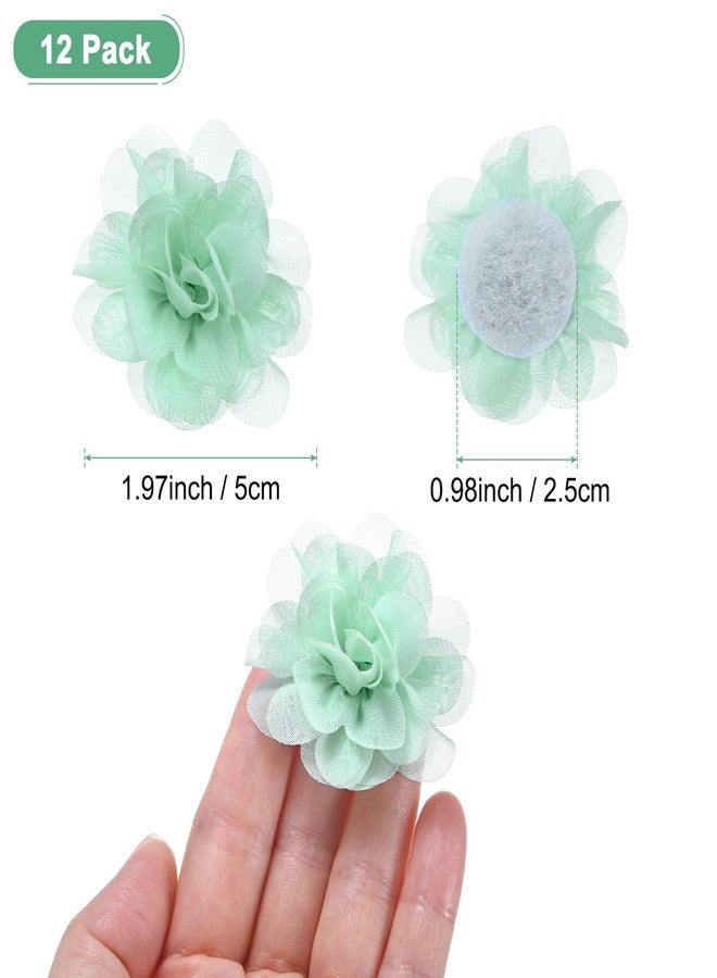 M METERXITY 12-Pack Mint Green Chiffon Fabric Flowers, 1.97 x 1.97 Inch, Artificial Plant, Chiffon Flower, Round, Delicate and Romantic, Perfect for Home Decor/Wedding/Headbands/DIY/Party/Garden - Image 3