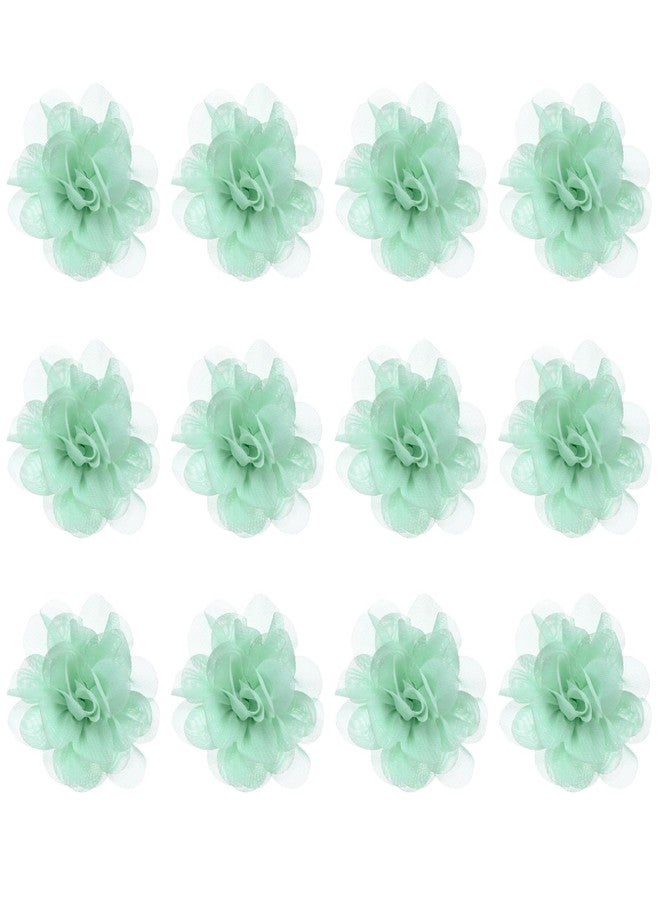M METERXITY 12-Pack Mint Green Chiffon Fabric Flowers, 1.97 x 1.97 Inch, Artificial Plant, Chiffon Flower, Round, Delicate and Romantic, Perfect for Home Decor/Wedding/Headbands/DIY/Party/Garden - Image 1
