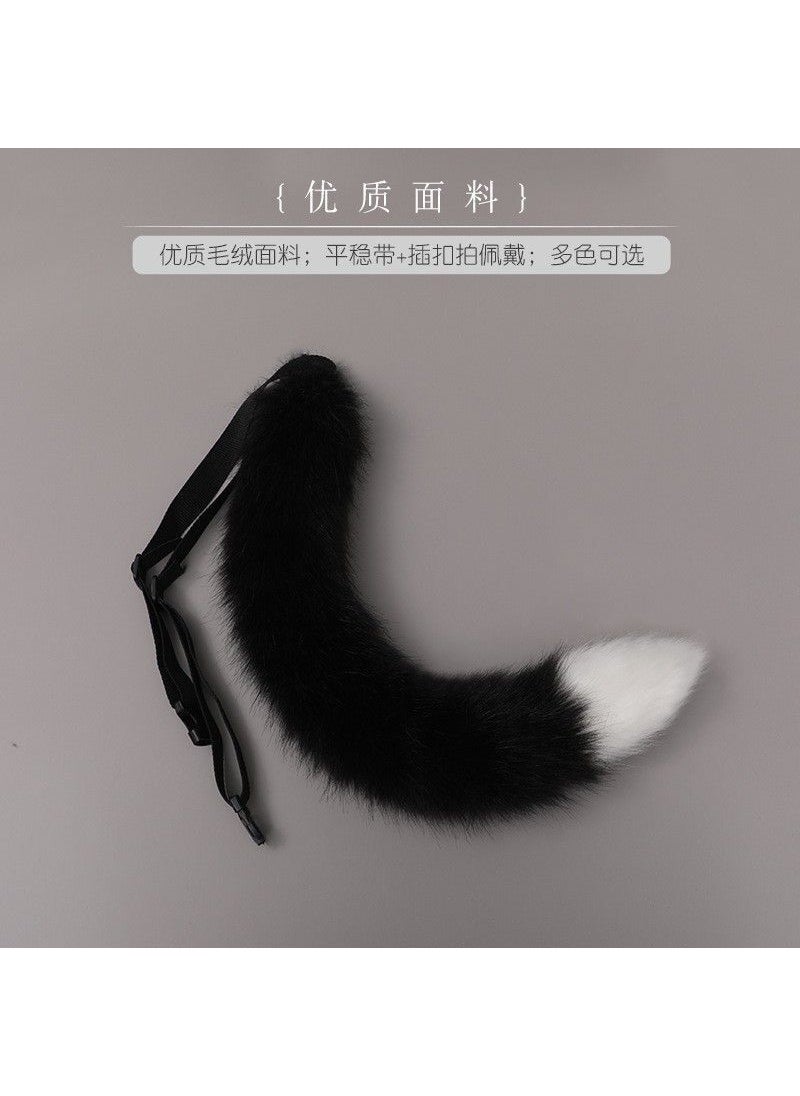Generic 2023 Cute Fox Tail Cosplay Cat Accessory Set Black White Tip 