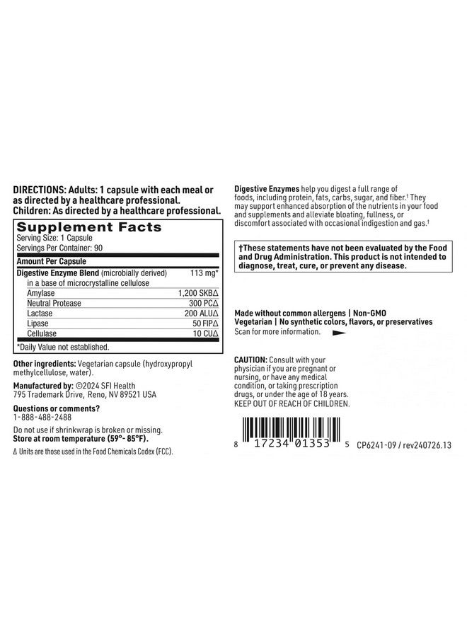 Klaire Labs Klaire Labs SFI Health Digestive Enzymes - Gut Health Supplements with Amylase, Protease, Lactase, Cellulase & Lipase Enzymes for Digestion - Supports Occasional Bloating & Gas (90 Capsules) - Image 5