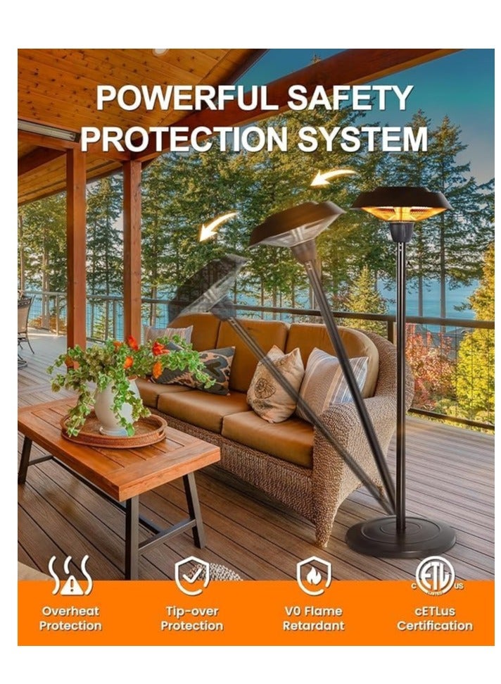 Electric Outdoor Patio Heater – Freestanding Infrared Heater with Adjustable Height | Hammered Bronze Finish, Silent Heating & Tip-Over Protection - Image 3
