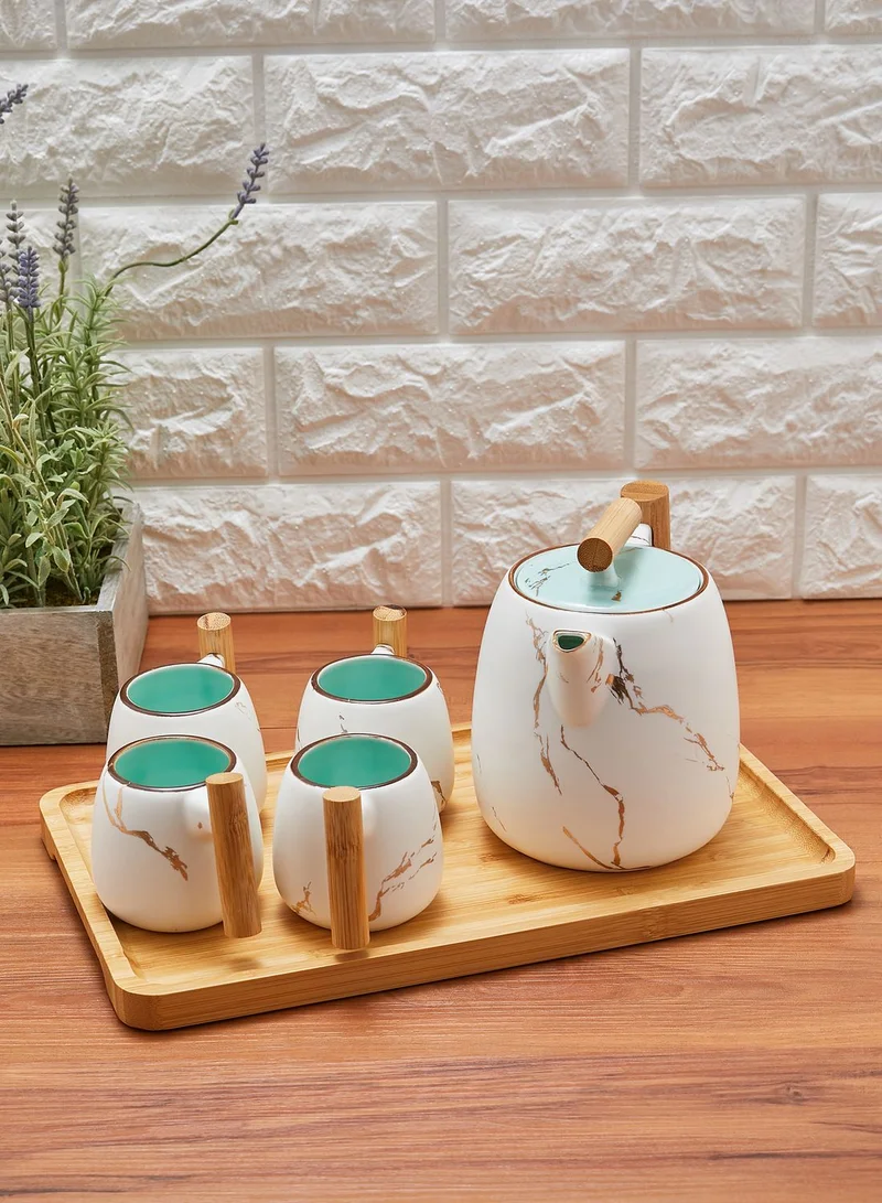 Noire Edit Marble Tea Pot and 4 Mugs Set
