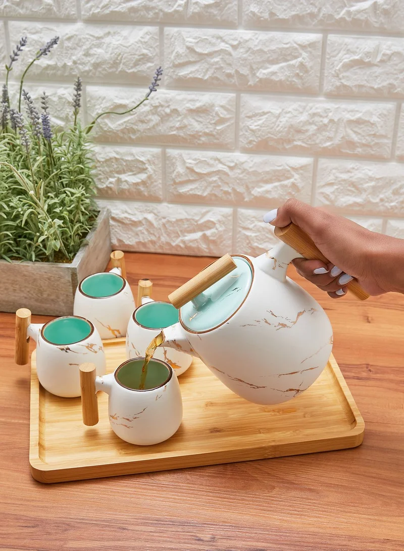 Noire Edit Marble Tea Pot and 4 Mugs Set