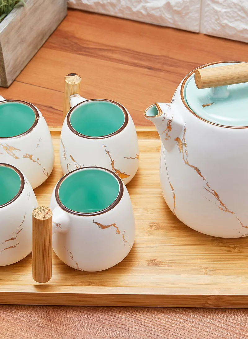 Noire Edit Marble Tea Pot and 4 Mugs Set