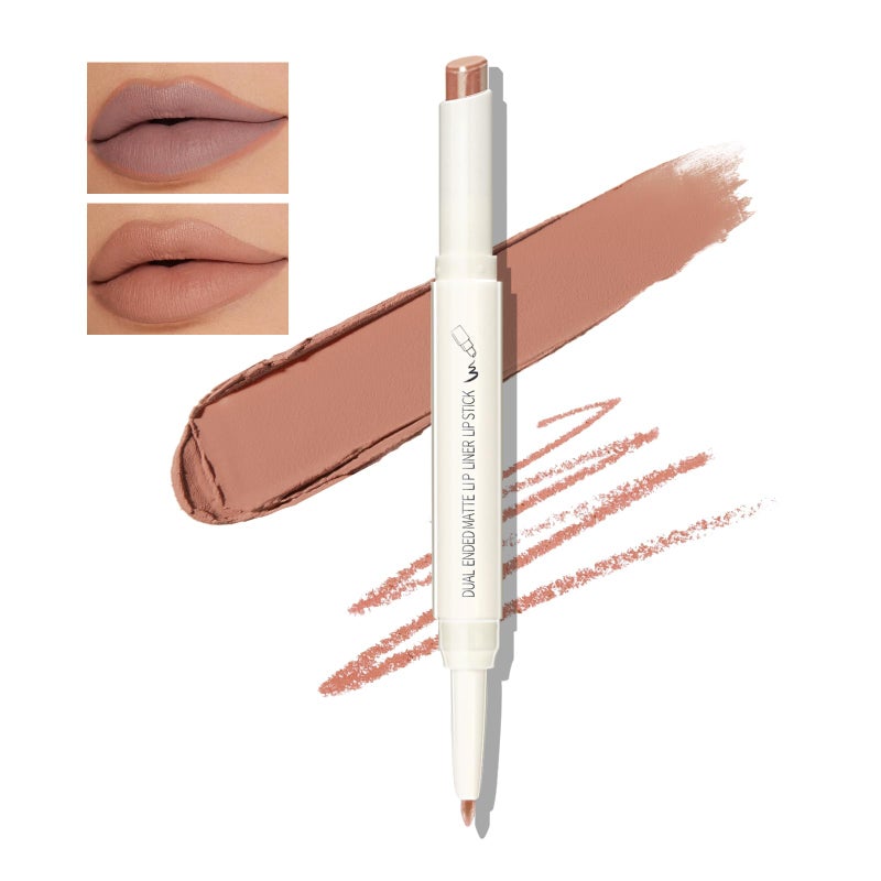 Boobeen Double-ended Lipstick Lip Liner Makeup Velvet Lipgloss Lipstick, Creamy Lip Pencil for Women Matte Long-lasting Matte Satin Finish, Nourishing and Non-fading - Image 1