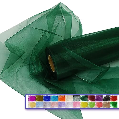Ableme Deco Organza Tulle Fabric Rolls Crystal Organza 12 by 50 Yards 150 ft Sheer Nylon Silky Shiny Netting Spool Bolt for DIY Craft Table Runner Wedding Baby Shower Party Decor Hunter Green - Image 1