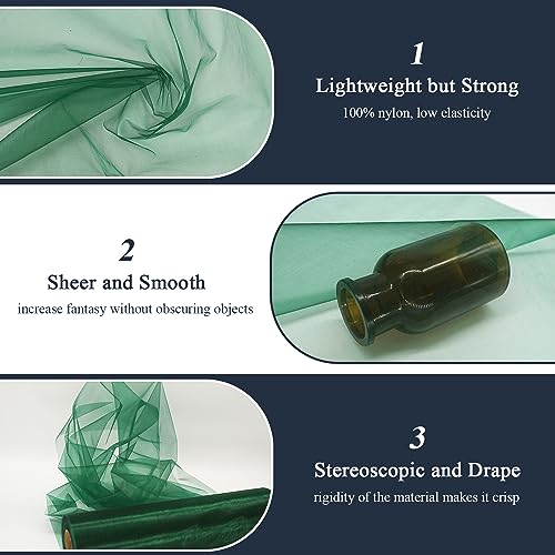 Ableme Deco Organza Tulle Fabric Rolls Crystal Organza 12 by 50 Yards 150 ft Sheer Nylon Silky Shiny Netting Spool Bolt for DIY Craft Table Runner Wedding Baby Shower Party Decor Hunter Green - Image 3