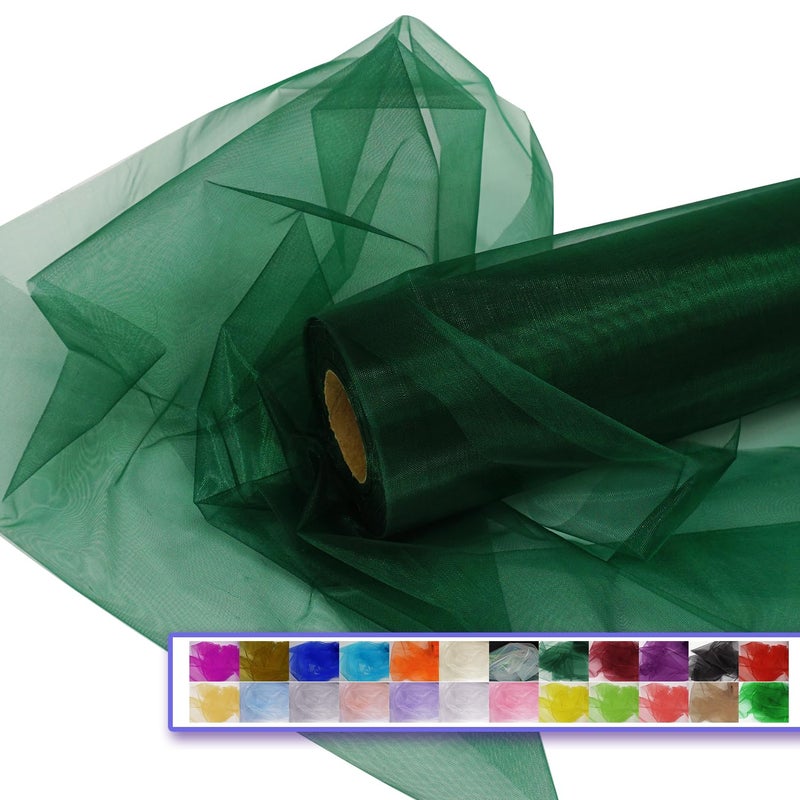 Ableme Deco Organza Tulle Fabric Rolls Crystal Organza 12 by 50 Yards 150 ft Sheer Nylon Silky Shiny Netting Spool Bolt for DIY Craft Table Runner Wedding Baby Shower Party Decor Hunter Green - Image 2