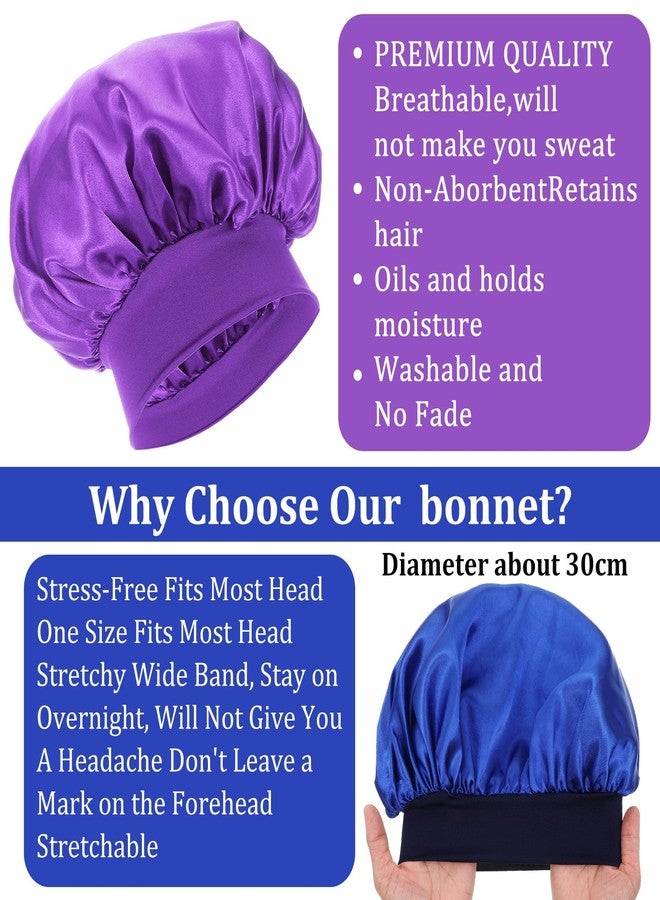 COMNICO Large Satin Bonnets for Sleeping, 18 Pcs Elastic Wide Band Hair Bonnets Soft Silky Sleep Cap Solid Color Hairs Wrap Reusable Shower Cap for Black Women Curly Hair Braids - Image 3
