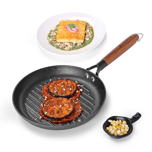 Wonderchef Pre-Seasoned Ferro Light 24cm Grill Pan| 2.5MM | Acacia Wooden Handles | Gravity Moulding Technology | No Chemical Coating |10 Year Warranty - Image 1