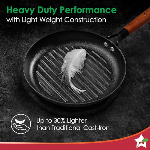 Wonderchef Pre-Seasoned Ferro Light 24cm Grill Pan| 2.5MM | Acacia Wooden Handles | Gravity Moulding Technology | No Chemical Coating |10 Year Warranty - Image 3