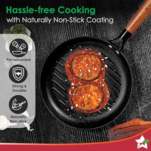 Wonderchef Pre-Seasoned Ferro Light 24cm Grill Pan| 2.5MM | Acacia Wooden Handles | Gravity Moulding Technology | No Chemical Coating |10 Year Warranty - Image 5