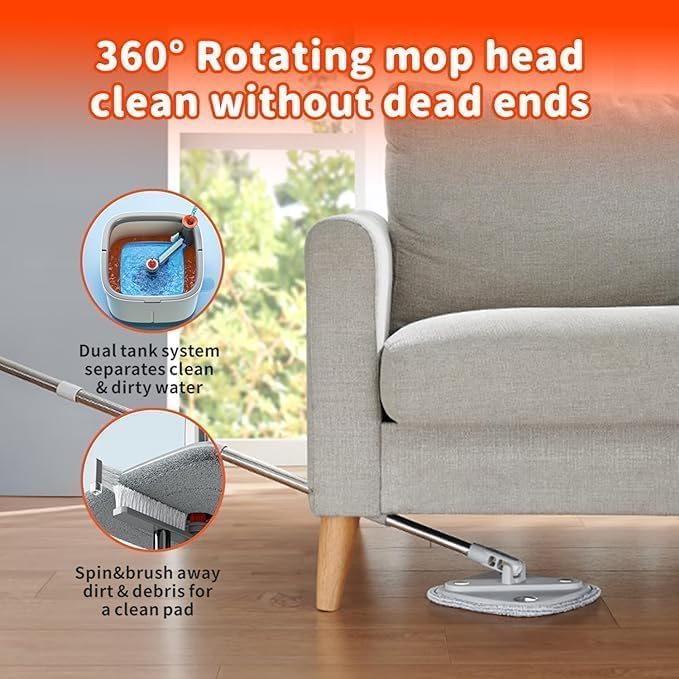 Brikipth Brikipth Spin Flat Mop and Bucket with Self Wringing 360 Rotating Square MopHead Spin Flat Mop and Bucket Set Household Rotating Floor Mop Lazy Mop Dust Removal Mop Dry and Wet Use - Image 4