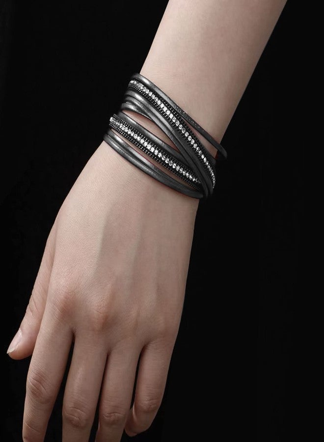 KunBead Black Leather Wrap Bracelets for Women Handmade Braided Boho Multi-Layer Bracelet Wristband Cuff Bangle Birthday Jewelry - Image 3