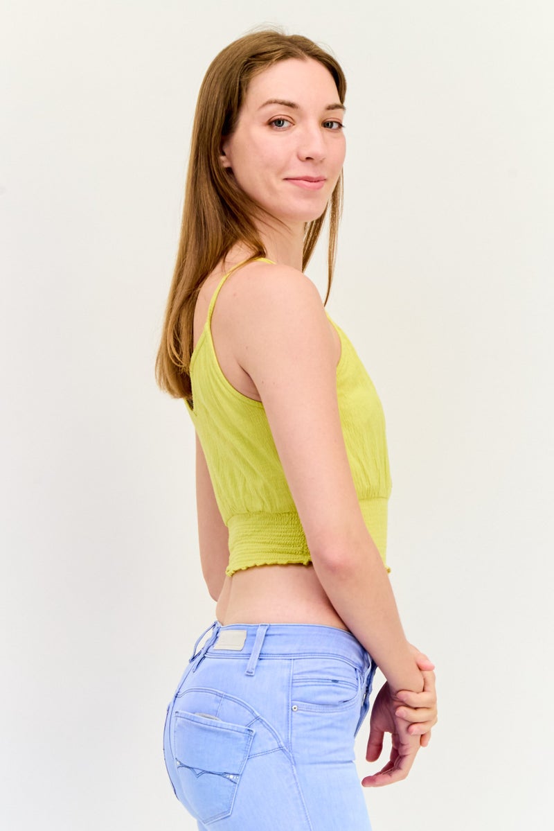 ONLY Women V-Neck Sleeveless Ruched Crop Top, Yellow - Image 4