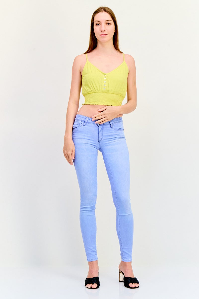 ONLY Women V-Neck Sleeveless Ruched Crop Top, Yellow - Image 3