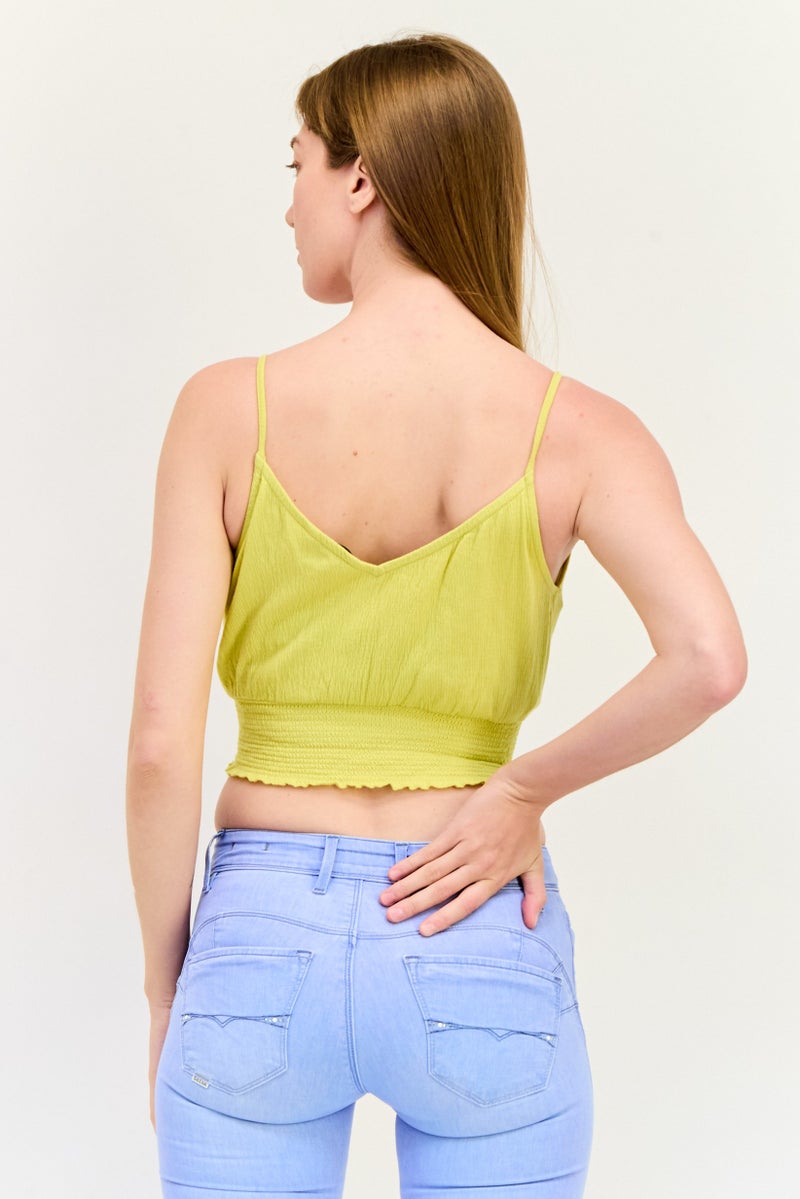 ONLY Women V-Neck Sleeveless Ruched Crop Top, Yellow - Image 2