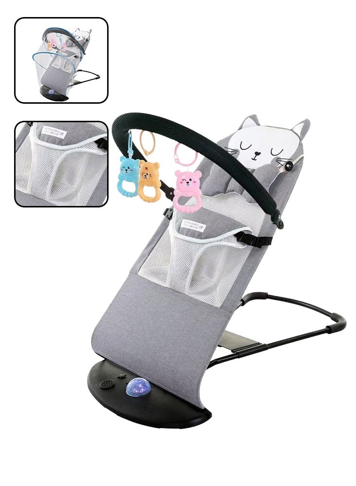 0TO1 TECH Baby Bouncer, Portable Baby Bouncer Seat for Infants, 0-18 Months, 3 Modes of Use with Rocker & Stationary Options, Ergonomic Infant Chair with Hanging Toys, Baby Shower Gifts (Grey) - Image 2