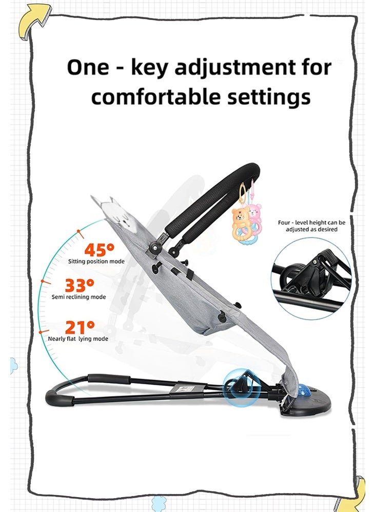 0TO1 TECH Baby Bouncer, Portable Baby Bouncer Seat for Infants, 0-18 Months, 3 Modes of Use with Rocker & Stationary Options, Ergonomic Infant Chair with Hanging Toys, Baby Shower Gifts (Grey) - Image 3