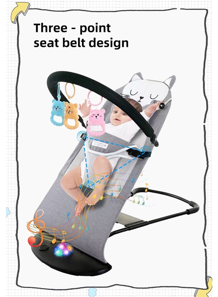 0TO1 TECH Baby Bouncer, Portable Baby Bouncer Seat for Infants, 0-18 Months, 3 Modes of Use with Rocker & Stationary Options, Ergonomic Infant Chair with Hanging Toys, Baby Shower Gifts (Grey) - Image 4
