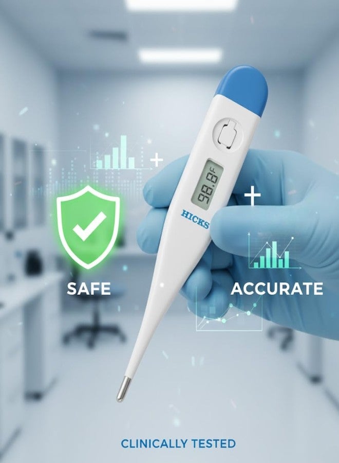 هيكس مقياس حرارة رقمي من هيكس، شاشة LCD، وظيفة الذاكرة، للاستخدام من قبل البالغين والأطفال، عن طريق الفم/المستقيم/تحت الإبط (عبوة من قطعة واحدة) - Image 5