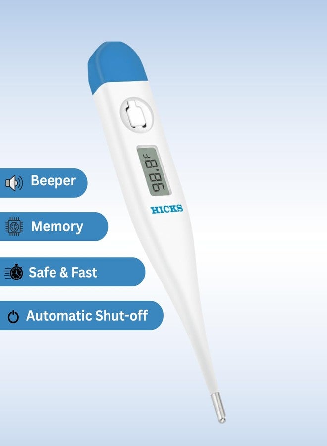 هيكس مقياس حرارة رقمي من هيكس، شاشة LCD، وظيفة الذاكرة، للاستخدام من قبل البالغين والأطفال، عن طريق الفم/المستقيم/تحت الإبط (عبوة من قطعة واحدة) - Image 2
