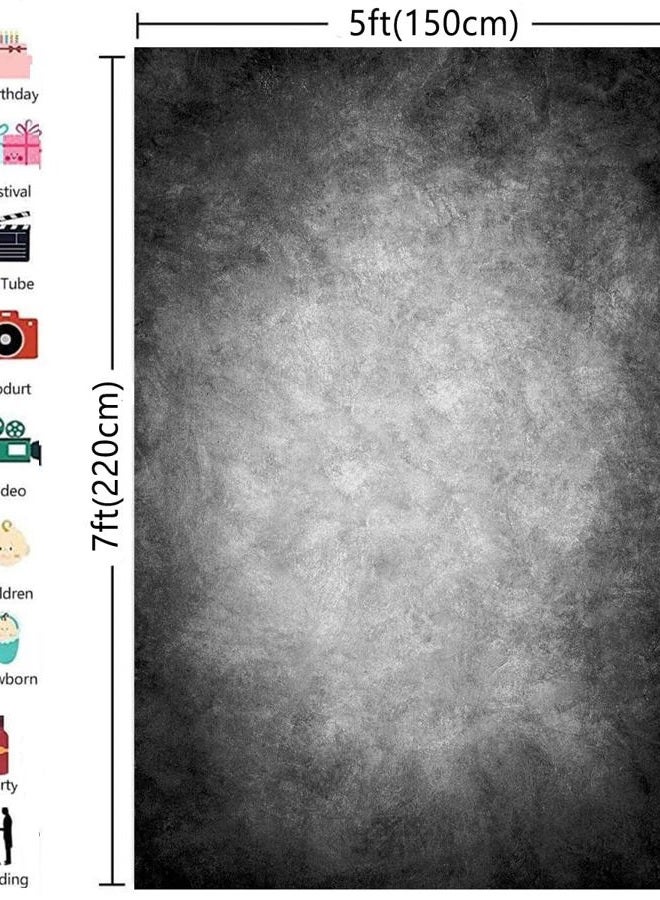 HMTFOTO خلفيات تصوير بورتريه تجريدية باللونين الأسود والرمادي 5x7 قدم لستوديو التصوير للأطفال والبالغين - Image 3