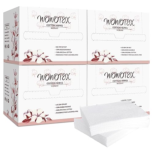 WOWOTEX 100% Cotton Disposable Face Towel 200 Count 10x12 Inch | Biodegradable Thick Soft One Time Use Dry Wipes for Sensitive Skin, Baby Care, Facial Cleaning, Makeup Removal - Image 1