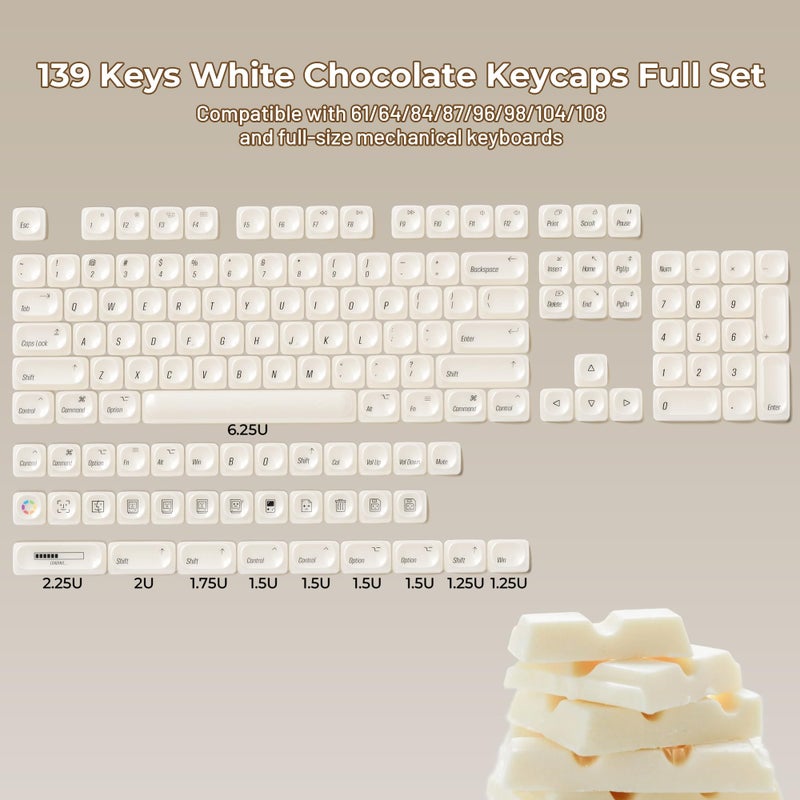 OHY XVX White Keycaps, MOA Profile Keycap Set, Minimalist Mac Style, Custom Cute Ceramic-Textured Keycaps for MX Switches Mechanical Keyboard-White Chocolate - Image 5